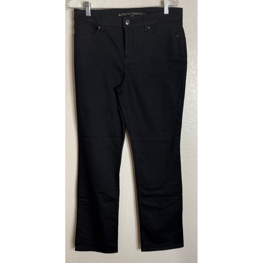 Chicos 0 US 4 Regular Straight Leg Pants Black SO Lifting Mid Rise Stretch Denim